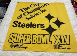Selten! Vintage Super Bowl XIV Pittsburgh Steelers Stoffbanner 44”x 47” mit Ösen - Bild 1 von 13