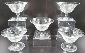 5 Libbey 1383 Cut Dots Champagne Sherbert Set Depression Clear Etch Stemware Lot - Picture 1 of 24