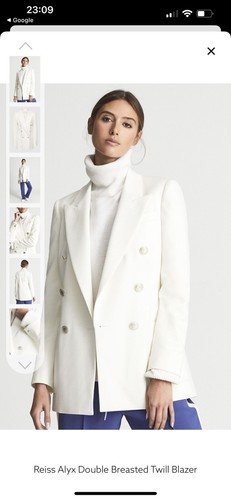 Reiss Alyx blazer doppiopetto tessuto avorio taglia uk 10 petite donna