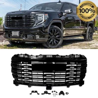 Fit 2022-2024 GMC Sierra 1500 Denali Front Bumper Grille Upper Grill Gloss Black - Image 1 of 4