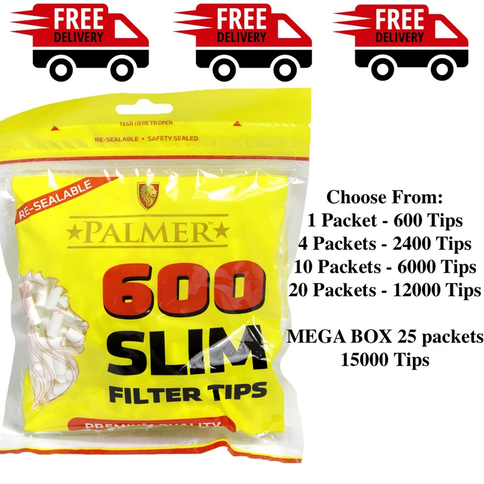 15000x PALMER Cigarette Filter SLIM 6mm Tips Resealable Pouch Smoking UK - Image 1 of 1