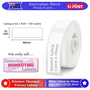 NIIMBOT D11 D110 D101 Printer Label Paper White Thermal 12 x 40 Labels Stickers - Picture 1 of 7