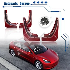 For Tesla Model 3 2017-2023 Mud Flaps Splash Guards Front & Rear (Glossy Red) - Picture 1 of 7