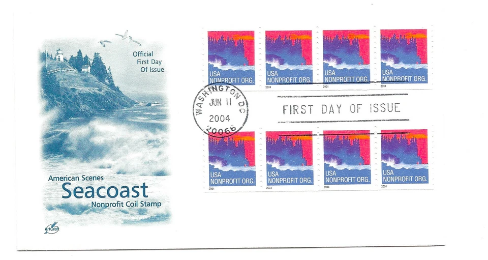 3864 Sea Coast '2004' W.A. Coil ArtCraft plate number strip FDC - Image 1 of 1