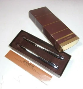 Vintage Sheaffer Chrome Pen & Mechanical Pencil Set in Box White Dot - Picture 1 of 7