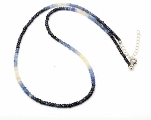 Shaded Blue Sapphire Necklace 20 Inch Adjustable Length Rondelle Beads 2-3 MM - Picture 1 of 4