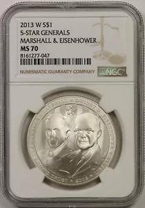 2013-W 5 Star Generals Marshall Eisenhower $1 NGC MS 70 Modern Commemorative - Picture 1 of 4