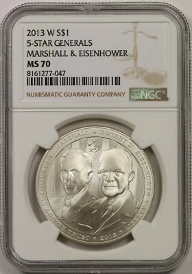 2013-W 5 Star Generals Marshall Eisenhower $1 NGC MS 70 Modern Commemorative - Image 1 of 4