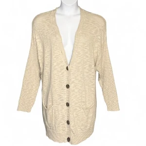 J.Jill Long Textured Cardigan Plus 3X Beige Oatmeal V Neck Pockets Cozy Cottage - Picture 1 of 7