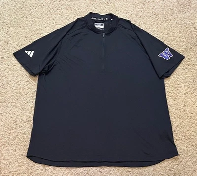 Washington Huskies Adidas Team Issue Worn Black 1/2 Zip S/S Pullover Size XL EUC - Image 1 of 4