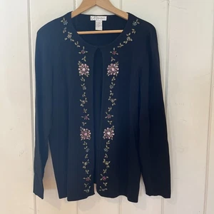 DressBarn Womens Cardigan sweater Size14/16 Black Rhinestones Beaded Sequins - Picture 1 of 7