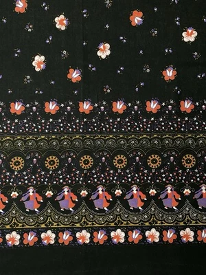 Telas de Weilwood de algodón negro con borde floral para niñas de baile de arte popular de 3 1/3 yardas Foto 1 de 4