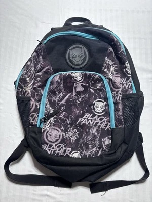 Mochila Marvel Black Panther acolchada bolsillos laterales con cremallera negra azul aguamarina Foto 1 de 4