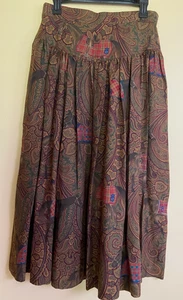 ESCADA VINTAGE SKIRT WOOL SILK IN FALL COLORS EQUESTRIAN THEME 40 8 WEST GERMANY - Picture 1 of 13