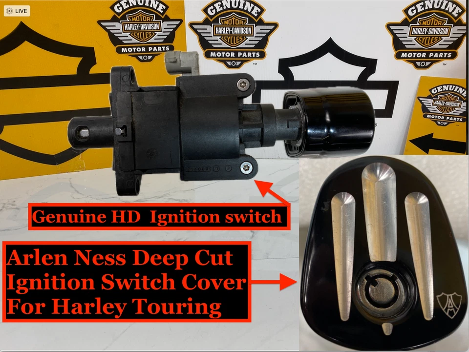 Interruptor de encendido y perilla de bloqueo Harley 14-25 OEM Arlen Ness desafío cubierta de corte profundo Foto 1 de 4