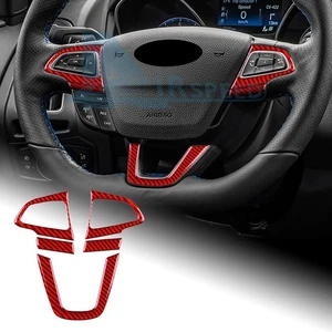 Real Red Carbon Fiber Steering Wheel Cover Fit For Ford Focus SE ST RS 2015-18 - Picture 1 of 9