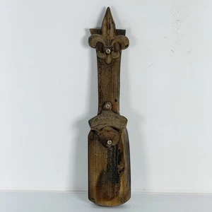 Vintage Coca-Cola Bottle Opener Cast Iron Wall Mount on Wood Plaque Fleur-de-Lis - Picture 1 of 17