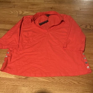Top Tahari rosso in lino con colletto e bottoni 2x nuovo con etichetta - Foto 1 di 3