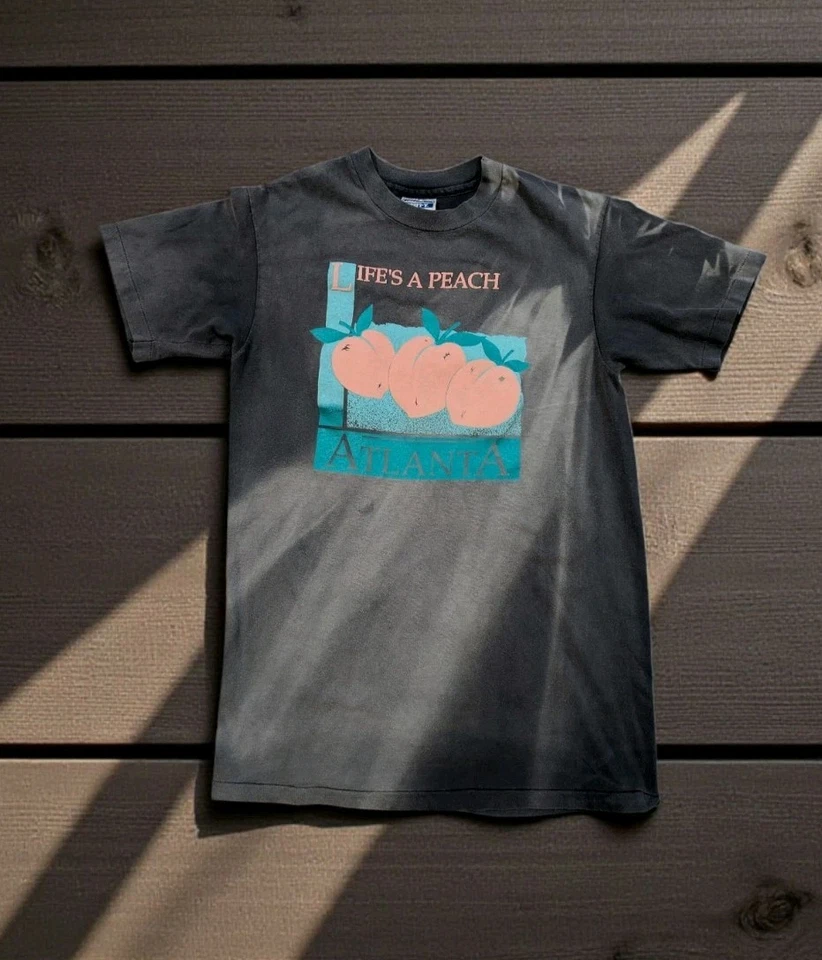 Vintage 90s Atlanta Peach Single Stitch T-Shirt Women’s M USA Made Tye Die Fade - Image 1 of 4