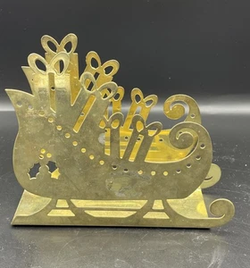 Vintage Messing Weihnachten Schlitten Serviette Brief Halter anlaufend Oma Landhaus Kern - Bild 1 von 4