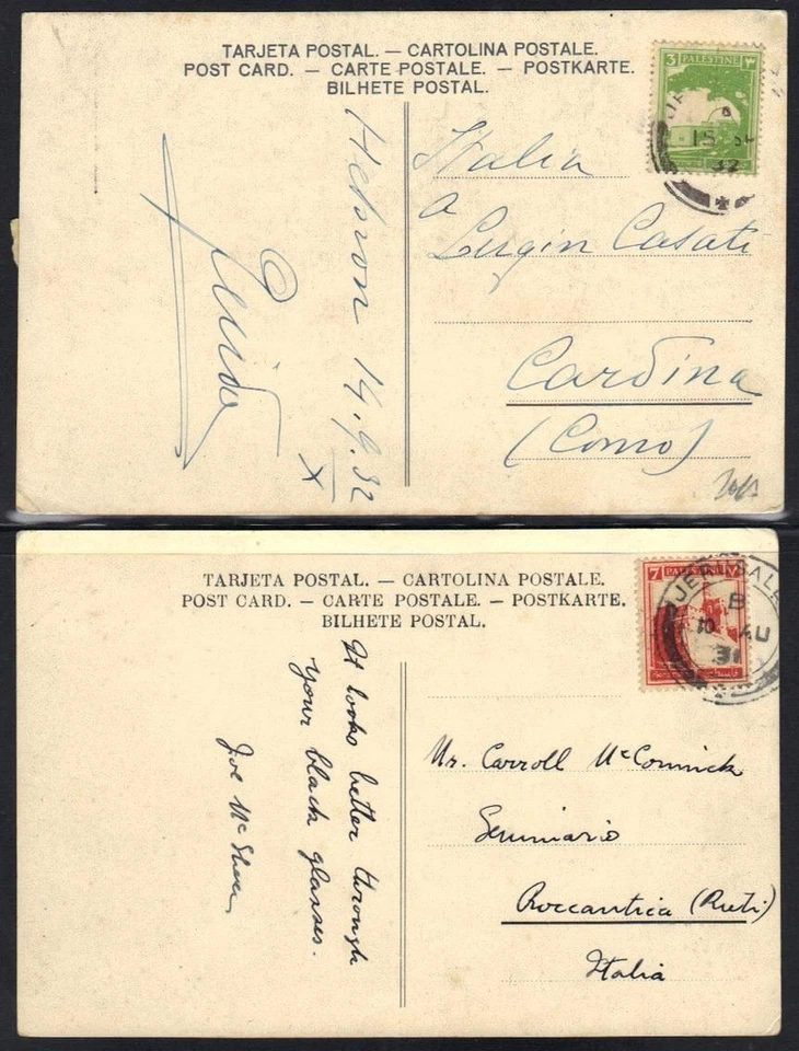 PALESTINA AÑOS 30 COLOR PC DE COLONIA ALEMANIA Y ESTACIÓN DE TREN EN JERUSALÉN Y SARA'S Foto 1 de 2