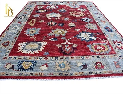 Alfombras y alfombras antiguas Oushak florales rojas coloridas anudadas a mano para sala de estar Foto 1 de 4