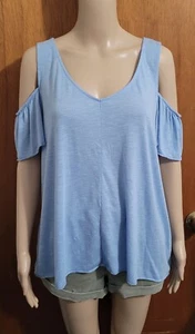 Light Blue Sonoma Cold Shoulder V-neck Blouse Size Large - Picture 1 of 5