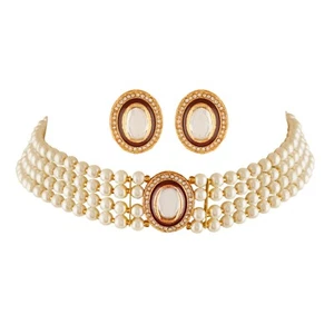 Indian Bollywood Trending Kundan Choker Pearl Necklace Earrings Jewelry Set - Picture 1 of 5