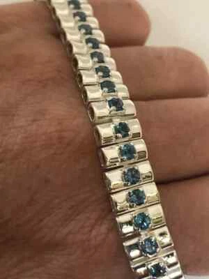 Мужской теннисный браслет с топазом круглой огранки 7 карат с отделкой желтым золотом 14 карат - Изображение 1 из 4