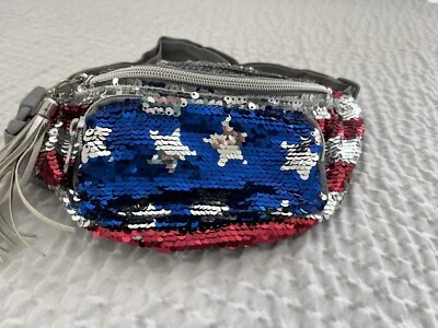 Justice Americana Flip Sequin Belt Bag Fanny Pack Purse * - Image 1 of 4