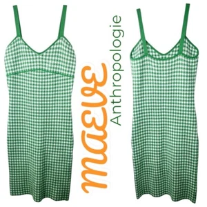 MAEVE ANTHROPOLOGIE Abito midi in maglia di gingham verde, piccolo - Foto 1 di 7