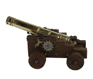 Collectible Cannon Replica  Metal Barrel w Wood Carriage & Wheels Made in Italy - Picture 1 of 8