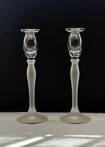 Set Of 2 Elegant Mikasa Ballet Single Light Clear/Frost Glass Taper Candlesticks - Picture 1 of 4