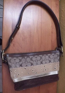 COACH Signature Brown Suede Leather Studded Crossbody Purse Bag F13078 EUC - Picture 1 of 6