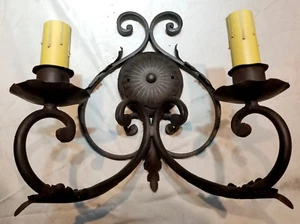 CUSTOM 1920S STYLE WROUGHT IRON SPANISH REVIVAL WALL DOUBLE SCONCE LAMP LANTERN - Picture 1 of 4