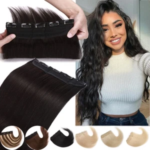 #Black One Piece Clip In 100% Remy Human Hair Extensions 3/4PCS THICK Full Head - Picture 1 of 30