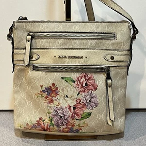 Dana Buchman Purse Crossbody Adj Strap Floral Pastel Flowers Zip Cream - Picture 1 of 9
