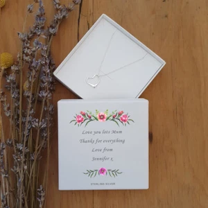 Tu Cualquier Mensaje Corazón Plata Colgante Cadena Collar Caja Regalo Personalizada - Imagen 1 de 4
