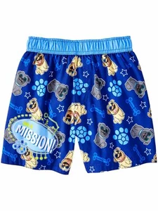 Toddler Boys Blue Puppy Dog Pals Swim Trunks Bone & Paw Print Board Shorts 5T - Picture 1 of 3