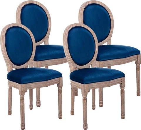 Dining Chairs Set of 4 French Vintage, Mid Century Upholstered Farmhouse Velvet Cover