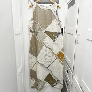 Vtg Linen Floral Maxi Dress Large Plus 1X Natural Fibers Boho Teacher Patchwork - Picture 1 of 5