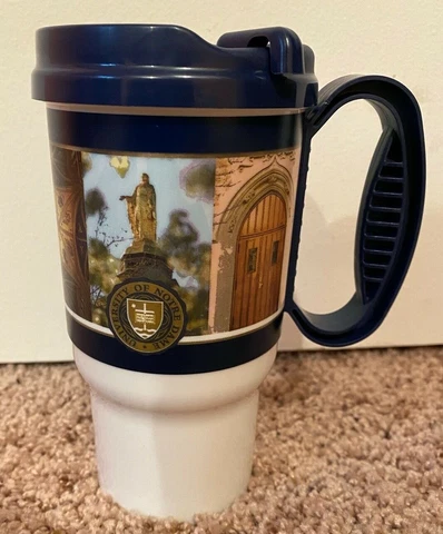 Whirley Notre Dame Fighting Irish Insulated Coffee Mug Cup Lid Handle 16oz NEW Cover