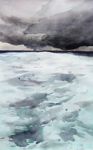 Original Watercolor Painting Stormy Ocean Painting Stormy Seascape - Picture 1 of 4