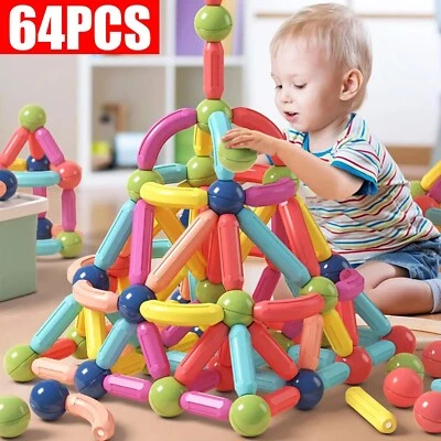 64Pcs Magnetic Tiles Building Blocks for Kids, Educational Construction Toys UK - Image 1 of 4