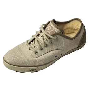 UGG Women Shoes Sneakers Tie Textile Leather F10012L Sheepskin Rubber Size 7 - Picture 1 of 12