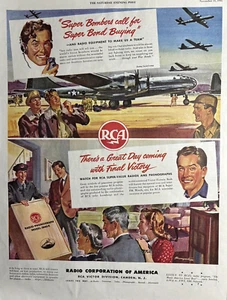 1944 Radio Corporation Of America Bombers Super Bond Buying Ww II VTG Print Ad - Picture 1 of 1