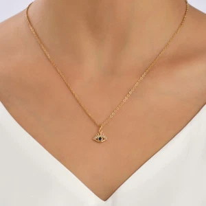 Sapphire Blue Crystal Evil Eye Gold Pendant Necklace Women Jewellery Gift UK - Picture 1 of 5