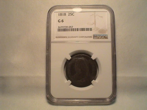 1818 8 over 5 Capped Bust Quarter B-1 R2 NGC G6 Cover
