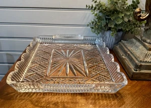Vintage Lead Crystal Heavy Thick Glass Rectangular Serving Tray Dish - Picture 1 of 10
