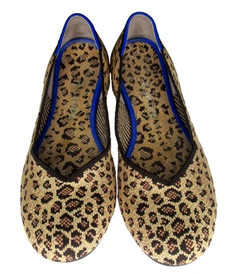 Mocasines planos Rothy’s talla 8 beige estampado de leopardo halo rojo tacón sin cordones Foto 1 de 4